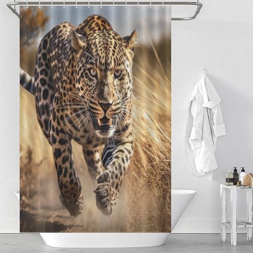 Rideau de douche léopard 122x183 cm lavable en polyester imperméable - 2
