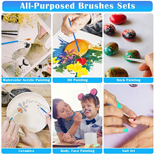Small Paint Brushes Bulk, Anezus 50 Pcs Flat Tip Paint Brushes With Round Acrylic Paint Brushes Set Craft Brushes For Kids Classroom Acrylic Watercolor Canvas Face Painting Touch Up #TOP6