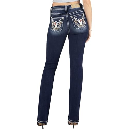 Miss Me Women's Western Lone Star Longhorn Mid-Rise Bootcut Jeans