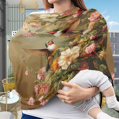 Image of Carseat Cover for Babies, All Season Breathable Infant Carseat Cover Lightweight Baby Carrier Cover for Girls Boys, Hummingbird Florals Print