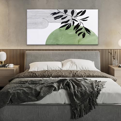 Image of TAIJXAGSG Canvas Art Wall Decor Boho Green Wall Art For Living Room Modern Century Canvas Prints Paintings Pictures Botanical Bohemain Wall Art For Hotel Home Wall Artwork 24x48 Inch