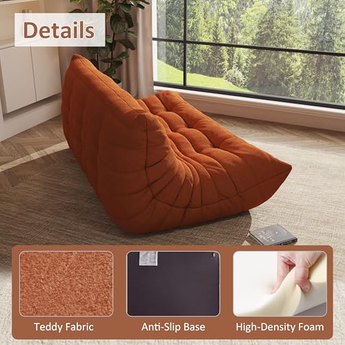 Image of Giant Bean Bag Chair, Oversized Cloud Soft Memory Foam Bean Bag Sofa, Vacuum Compressed No Assembly Comfortable Lounge Couch for Living Room Family Rest Leisure Use (Orange, 3-Seater)
