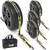 KJE Reflective Car Tie Down Straps for Trailers 4 Pack- Premium Tire Ratchet Strap with (3) J Hooks (3) Rubber Blocks - 2