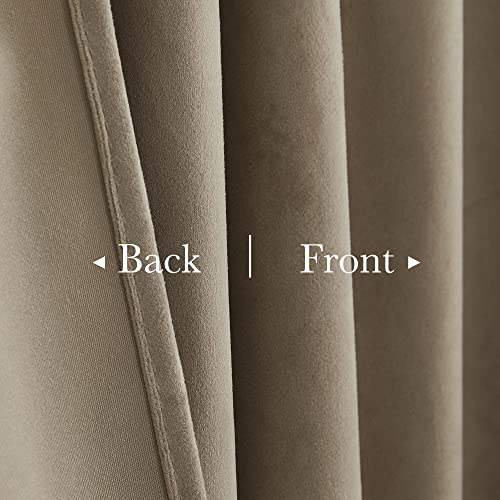Image of Camel Beige Sliding Door Curtains - Super Soft Velvet Thermal Insulated Drapes Luxury Back Tab Privacy Room Dividers for Living Room Theater Store Office, W100 x L96, 1 Panel