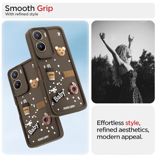 Image of Pikkme Back Cover for Vivo T2X / Y16 / Y56 5G | Cute Fun Cartoon 3D Bear Silicone Full Body Protection Bumper Case (Brown)