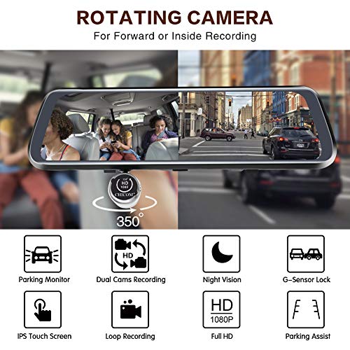 Specchietto Dash Cam, schermo touch screen IPS da