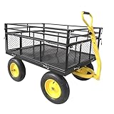 Steel Garden Cart, Heavy Duty 1400 lbs Capacity, with Removable Mesh Sides to Convert into Flatbed, Utility Metal Wagon with 2-in-1 Handle and 16 in Tires, Perfect for Garden, Farm, Yard