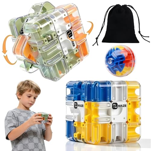 2 Stück 3D Labyrinth Würfel Komplexes Puzzle mit 1 Labyrinthkugel 2-in-1 Zauberwürfel Spielzeug mit Rollenden Kugeln Logik- und Konzentrationsspielzeug für Kinder & Erwachsene Lernspielzeug Geschenk