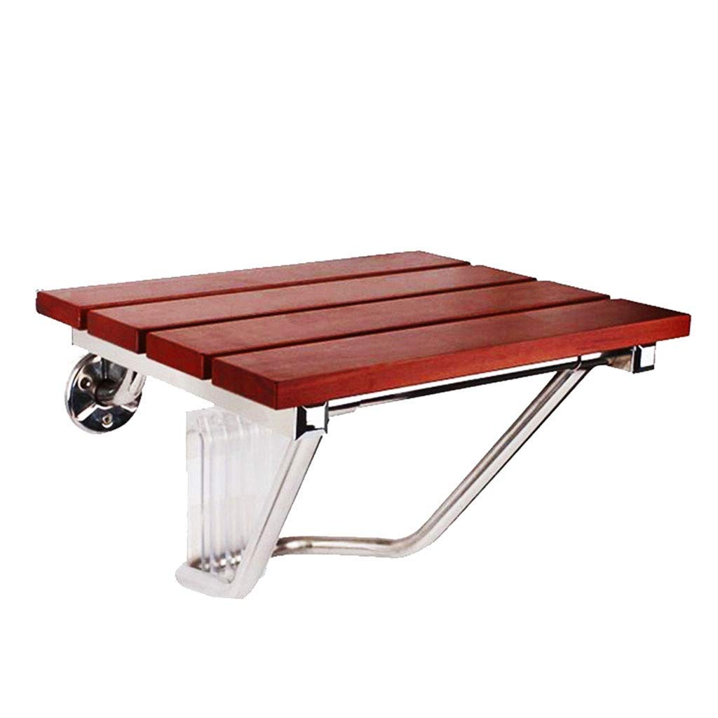 CHEWYNP Asiento de Ducha Plegable Taburete de baño de Banco montado en la Pared de Madera - Taburete de baño de Acero Inoxidable de Madera de Teca para Personas Mayores, Silla de Ducha, si