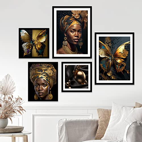 Image of kotart Modern Wall Art Framed Painting for Wall Decoration - Wall Paintings for Living Room, Bedroom (Golden, Framed) Set of 5