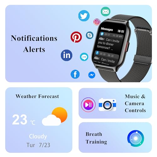 Popglory Inteligentny zegarek dla mężczyzn i kobiet z połączeniem Bluetooth, 2,01'' sportowy Smartwatch, pulsometr, ciśnienie krwi, SpO2, krokomierz, sen, inteligentny zegarek dla systemu Android iOS