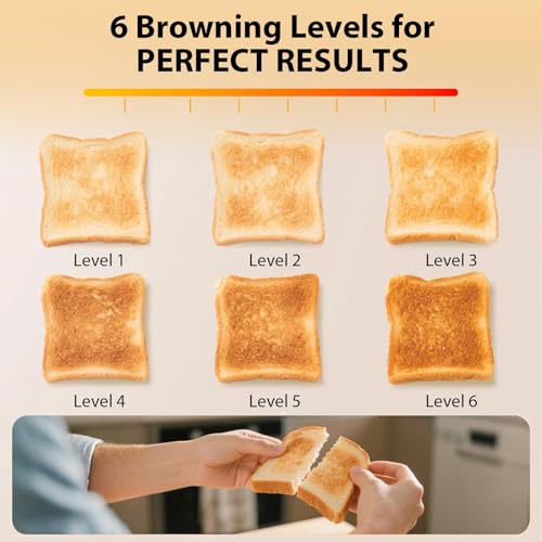 Image of 2 Slice Toaster - 1.5 inch Extra Wide Slots, Stainless Steel, High Lift, 6 Browning, White