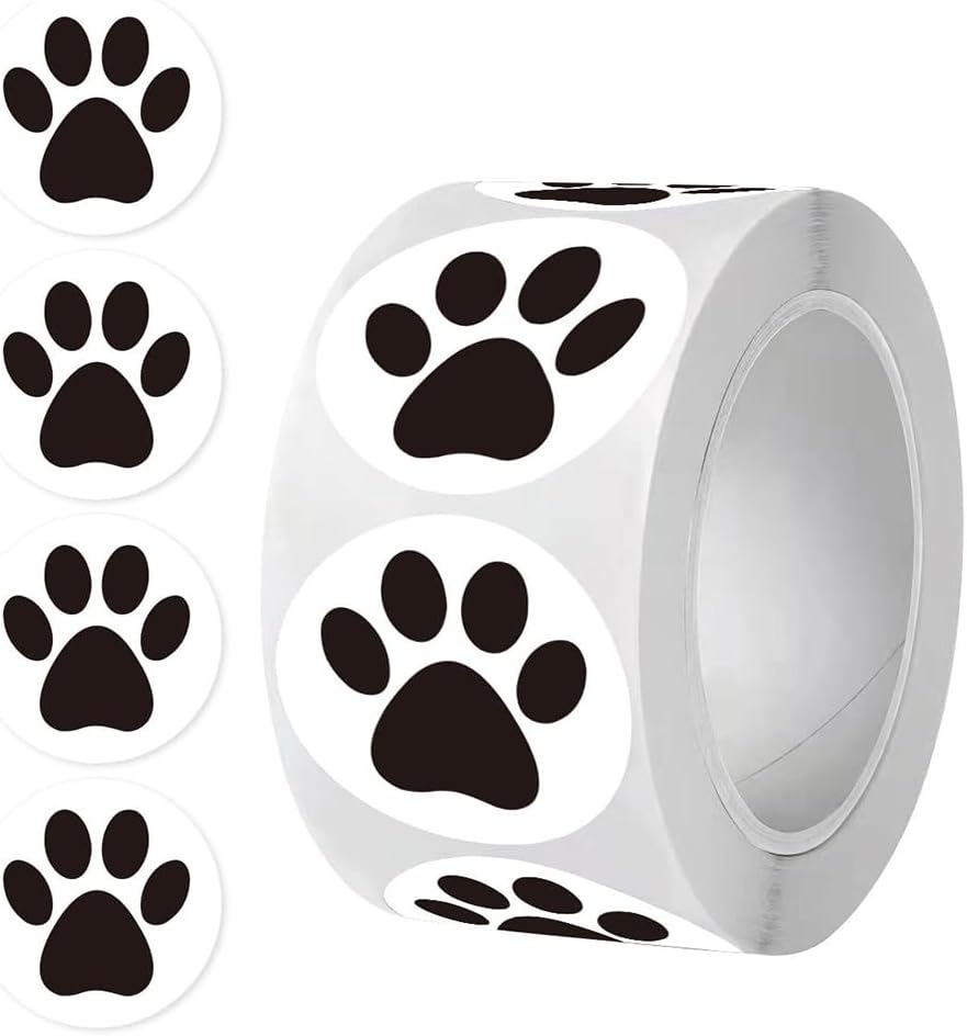 500Pcs Cute Dog Paws Stickers Roll 1in Stickers for Kids Black Cute Dog Footprints Label Tag Self-Adhesive Classroom Reward Waterproof Decals for Teacher Reward Envelopes Decorations
