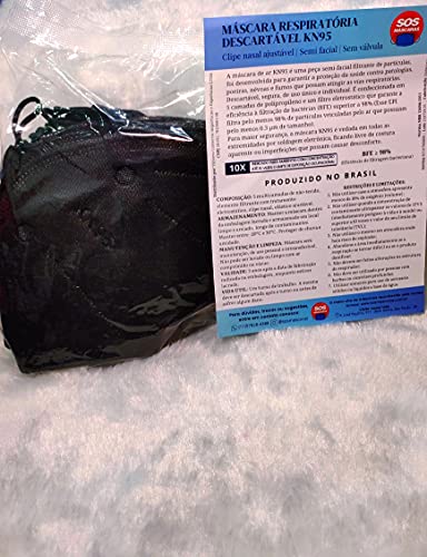 Máscaras KN95 Preta Adultas com ANVISA Fabricada no BRASIL - Embaladas de 1 em 1 - Kit de 1, 5, 10,