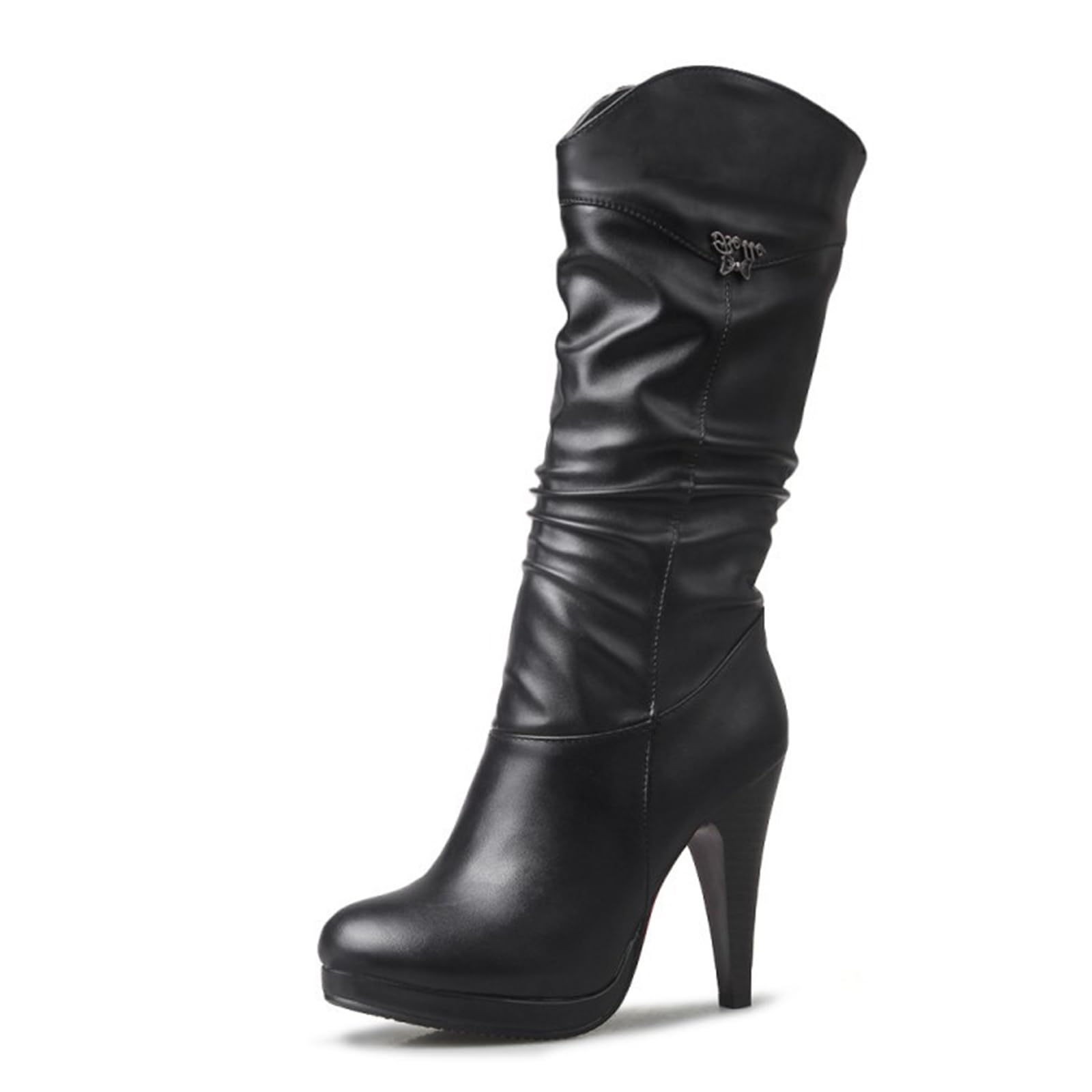 10.5CM/4.13IN Sexy Nightclub Épais Talon Mi-Mollet Bottes Plissé Pile Bottes