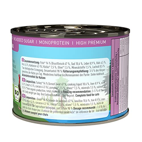catz finefood Bio Katzenfutter Pute - N° 511 - Nassfutter für Katzen - 6 x 200 g - Ohne Getreide & zugesetzten Zucker (1,2 kg)