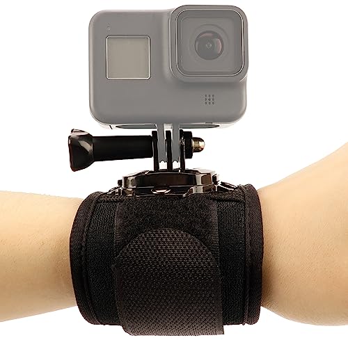 MyGadget Handgelenk Halterung kompatibel mit GoPro - 360 Grad Drehbar mit Start/Stop Sicherung - für u.a. GoPro 11/10 / 9/8 / 7, DJI Osmo in Schwarz