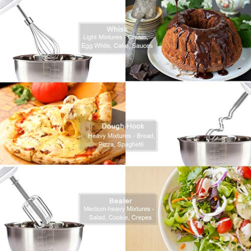Hand Mixer Electric, Handheld Kitchen Mixers, 5 Speed and Turbo Boost, Food Beater for Easy Baking Whipping Cake Egg Cream, with 5 Stainless Steel Attachments