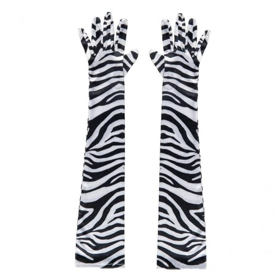 Amazon.co.jp: 女性のロングサテングローブヴィンテージゼブラ