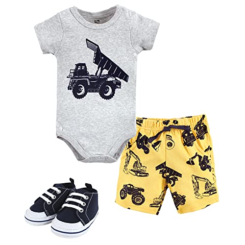 Image of Hudson Baby Unisex Baby Cotton Bodysuit, Shorts and Shoe Set