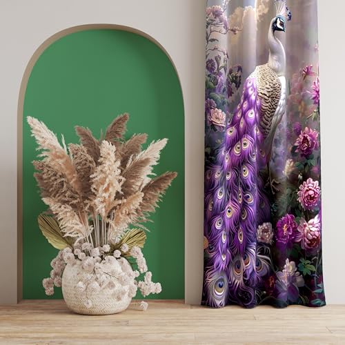 Image of Ultimate Trends Digital Printed |Peacock Prints| Light Filtering Curtains for Windows & Doors | Multiple Styles & Colors | Set of 2 | 5 FEET