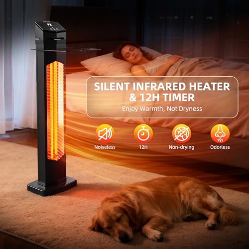 1500W Electric Patio Heater, 36inch Infrared Heater with Remote, IPX5 Waterproof Infrared Tower Space Heater, 2 Heat Levels, 12H Timers, Tip-Over & Overheat Protection for Garage, Indoor, Home - Image 4