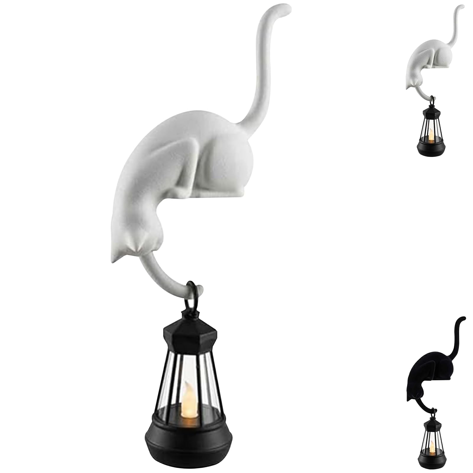 Cat with Lantern Shelf Decor, 3D Printed LED Hanging Cat Figurine, Retro Style Night Light for porches patios and Bookshelves, The Ideal Gifts for Cats Lovers ，A