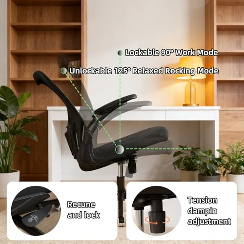 Image of Ergonomic Office Chair, High-Back Mesh Computer Desk Chair with Adjustable Height, Lumbar Support, Flip-Up Armrests,and Swivel Rolling Design for Home and Office Use