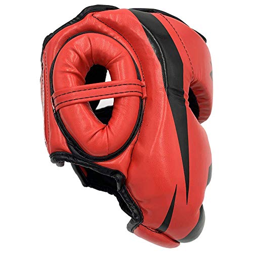 ZHENGTU Boxing Headgear MMA Kickboxing Head Guard Martial Arts PU Leather (Red, L)