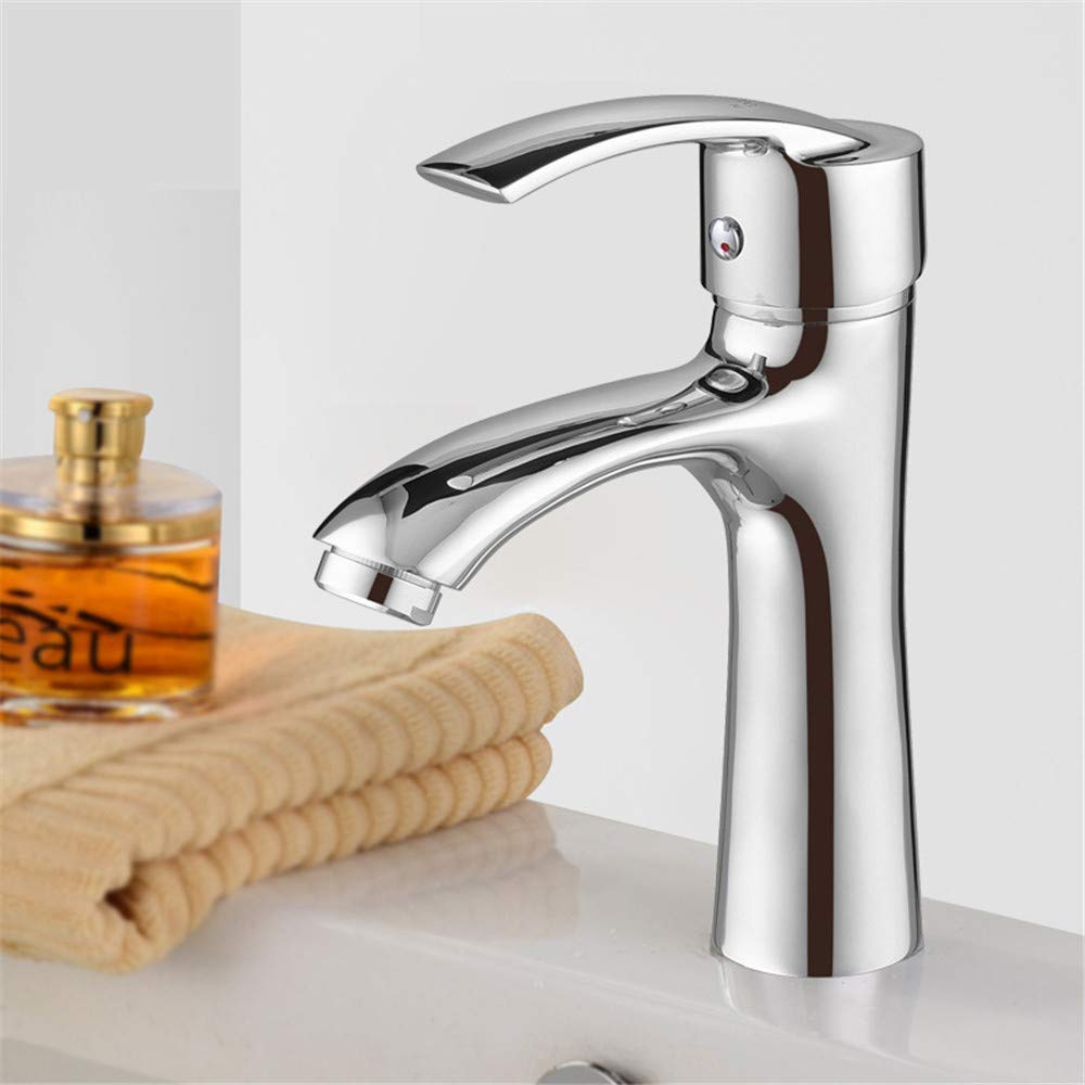 Grifo de Lavabo de un Solo Orificio de Cobre Completo Lavabo Grifo de Lavabo de baño Mezclador de Agua Caliente Fregadero de baño Lavabo Superior Chapado de una Sola manija con aireador