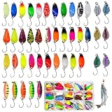 mizikuu 43 Stück Fishing Forellen Spoon, 2g 2.5g 3g 3.2g Trout Fishing Spoon Blinker Angel Köder Set mit Box Forellenköder Farbig Köder Angelköder Spinner Angelköder für Haken Forellen Angeln