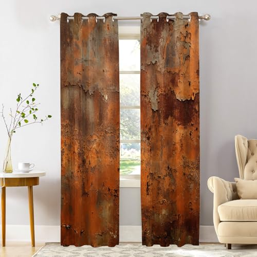 Shrahala Rusty Surface - Cortinas opacas para ventana, textura de pintura pelada, cortinas con aislamiento térmico, cortinas con ojales en la parte superior para sala de estar, dormitorio (2 paneles