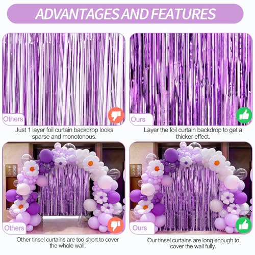 Image of 2 Pack Purple Foil Fringe Curtains Door Streamers Party Decorations 3.3 x 8.2 ft, Tinsel Curtain Fringe Backdrop for Parties, Door Fringe Birthday Streamers, Photo Booth Backdrops, Party Decor