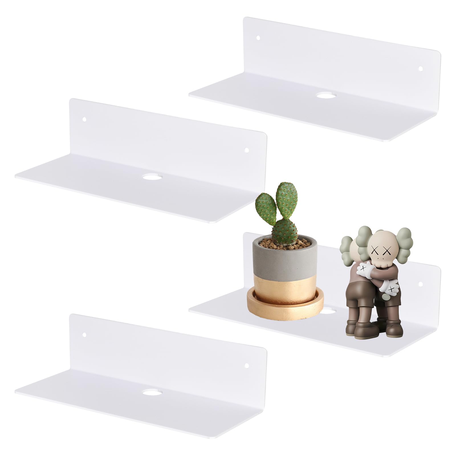OAPRIRE Etagere Murale Blanche Lot De 2, Agrandissez Facilement L'espace Mural - 22,9cm Etagere Sans Percer En Acrylique Pour Chambre, Salle De Bains, Cuisine, Salon, Bureau, Avec 4 Clips Câble