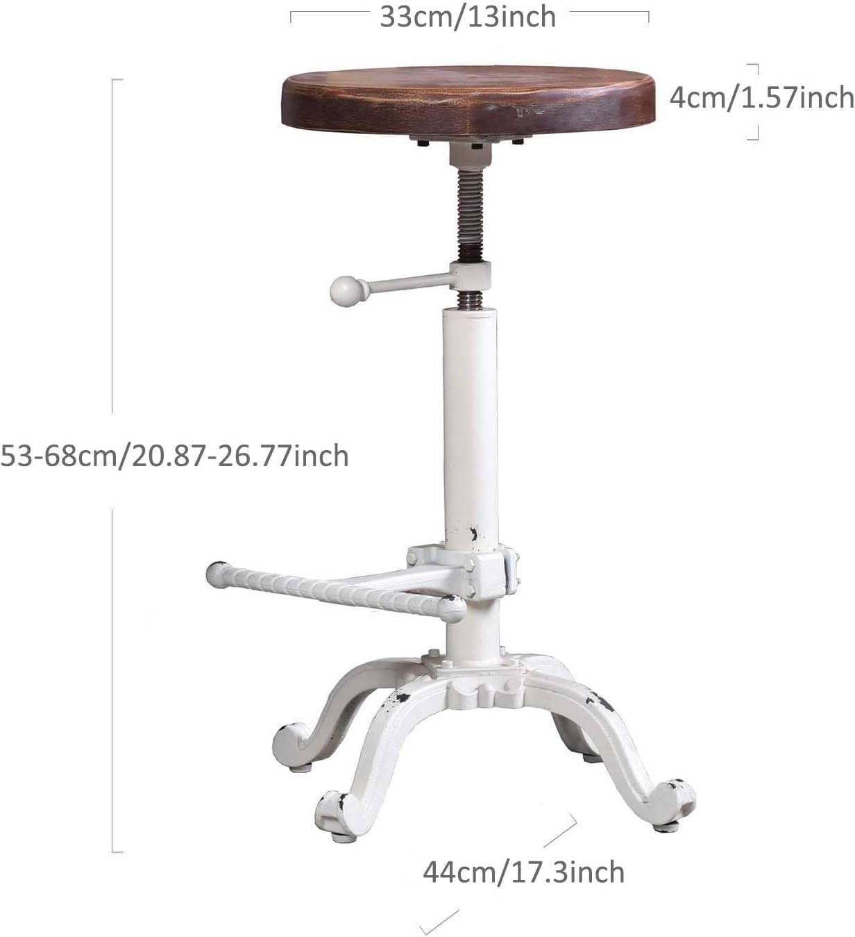 Topower Industrial Retro Vintage Farm Wooden Tractor Stool Kitchen Swivel Height Adjustable bar Stool (Antique White)