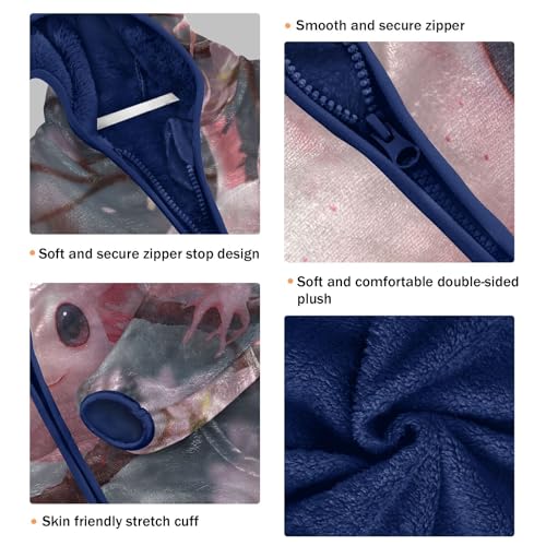 Kawaii Pink Axolotl Cherry Blossoms Toddler Fleece Jacket Girl Boys Hooded Fleece Jacket Coat3