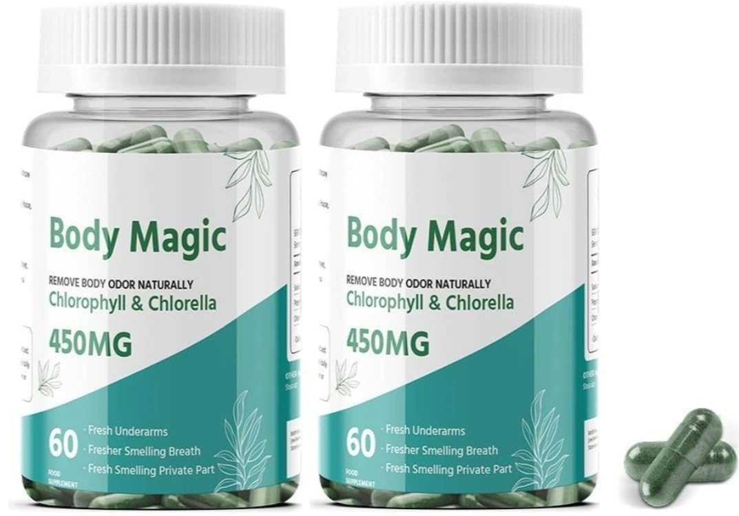 Body Magic Chlorophyll Capsules – Remove Body Odor Naturally – 60 Capsules 450 mg (Pack of 2) 60 Count (Pack of 2)