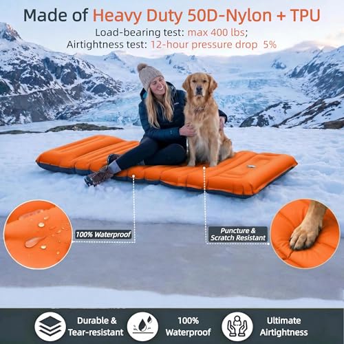 Image of 4 inch Thick Camping Sleeping Pad with Internal Straps, R4.0 Sleep Mat | 4 Seasons Warm, Side Sleepers No Sagging, 60s Inflation with Built-in Foot Pump, Tear-Resistant Waterproof for Outdoor Hiking