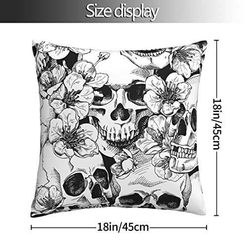 Varun Throw Pillow Covers Black And White Skull Flowers Gothic Design Square Pillowcase For Home Decor Sofa Car Bedroom Pillow Case 18X18Inch #TOP4