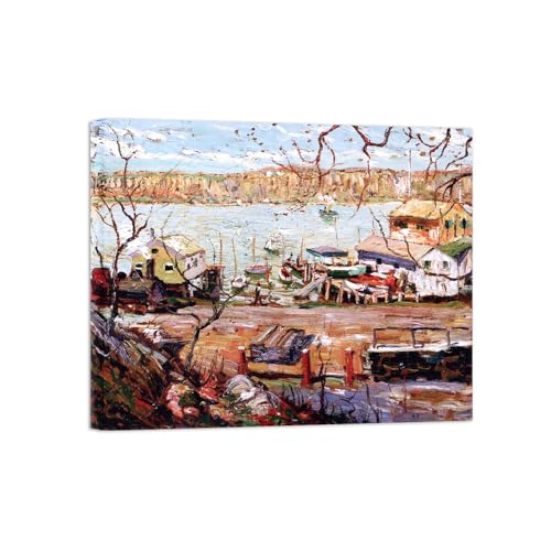 MUHJDYC Ernest Lawson Impression sur Toile-Tableau Reproduction-Célèbre D'art Peinture Image Decoration Murale Salon(maisons bateaux fluviaux) 90x110cm Toile Tendue