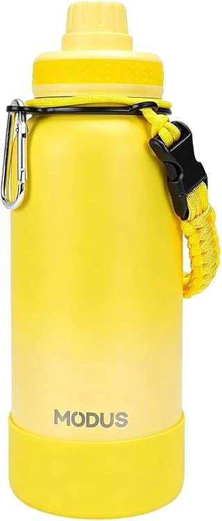 MODUS Garrafa Térmica 950ml - Parede Dupla de Isolamento 24horas Gelado | com Base Emborrachada Anti Derrapante, Alca Paracord (Gradiente Amarelo)