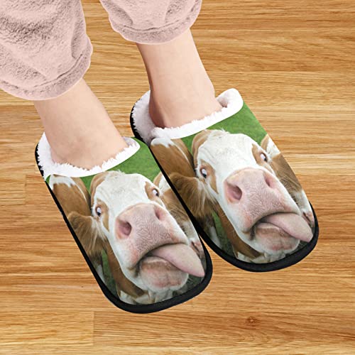 visesunny Funny Cow Sticking Out Its Tongue Cozy Fuzzy Mens Womens Memory Foam House Slippers Plush Fleece Indoor Outdoor Slipper4