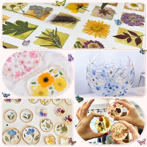 Image of 303Pcs Dried Pressed Flowers for Crafts, Dried Pressed Flowers for Resin, Natural Dried Flowers Kit with 80pcs Butterfly Stickers for DIY Resin Molds, Candles, Photo Frames, Jewelry Making, Art Crafts