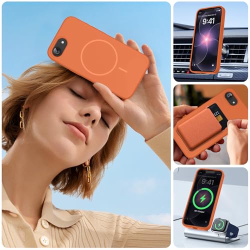 Image of Miracase Magnetic for iPhone 17e Case & iPhone 16e Case, [Soft Anti-Scratch Microfiber Lining], Compatible with MagSafe, Silicone Shockproof Protection Phone Case for iPhone 17e /16e, Orange