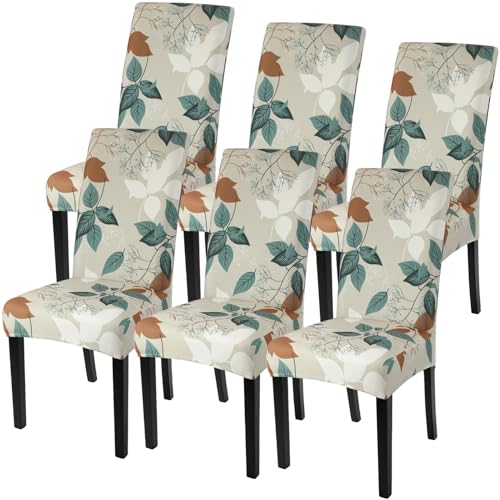Image of SearchI Printed Dining Room Chair Covers Set of 6, Stretch Kitchen Chair Covers Washable Parsons Chair Slipcover Removable Dining Chair Protectors for Hotel,Ceremony(Earthy Tones Leaf)