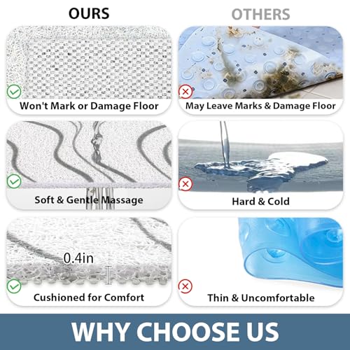 Image of Square Shower Mat Non Slip: 24x24 Inch Extra Large Shower Mats for Inside Shower, Non Slip Shower Mat with Drain Hole in Middle- Anti Slip Shower Floor Mat, Loofah Shower Stall Mats for Elderly