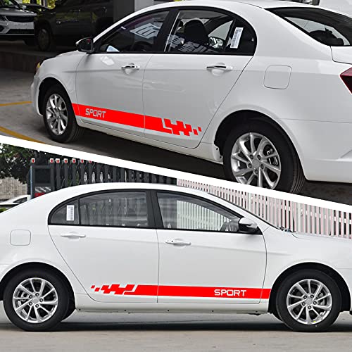 Image of QianBao Auto Racing Body Door Side Stripe Graphic Vinyl Sticker Style 10 Red