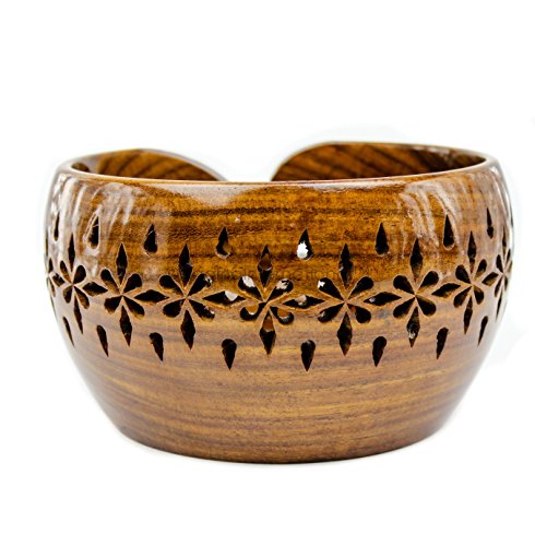 Nagina International Rosewood Crafted Wooden Yarn Storage Bowl With Carved Holes & Drills | Knitting Crochet Accessories (Medium) #TOP4