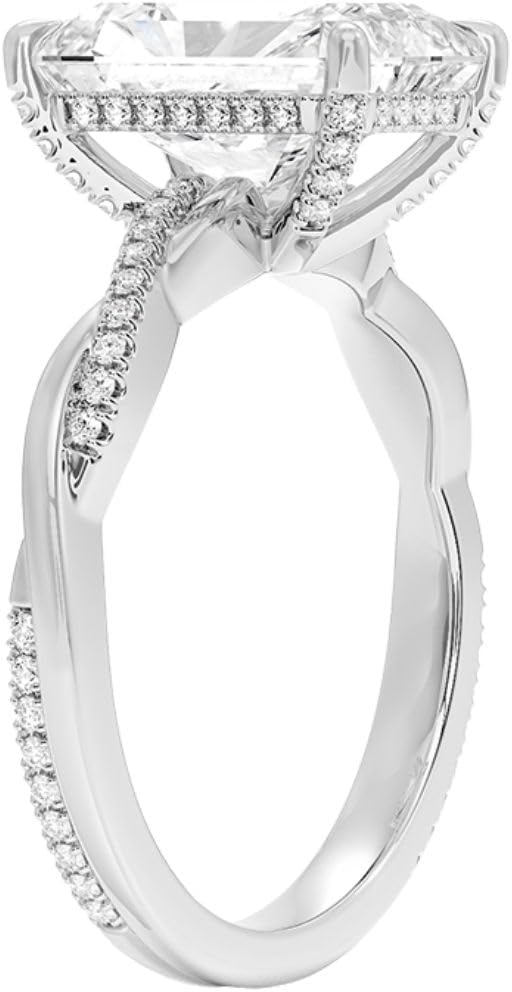 DAJEWELS IGI Certified Radiant Cut Lab Grown Diamond Engagement Ring 1 to 5 Ct E F Color VVS1 VVS2 Twisted Pave Hidden Halo 10K 14K 18K Solid Gold or 925 Sterling Silver for Women