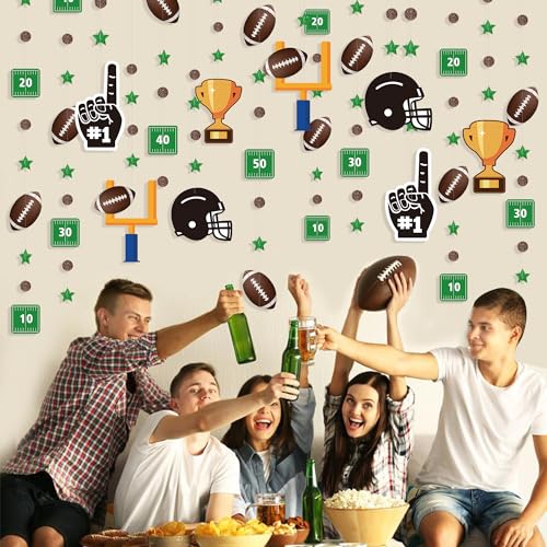 Image of Football Party Decorations Star Circle Dot Football Helmet Goalpost Trophy Finger #1 Touchdown Hanging Cutout Garland Streamer for Birthday Wedding Shower Home Wall Ceiling Decor